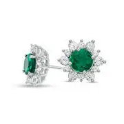 5.0mm Lab-Created Emerald and White Sapphire Sunburst Stud Earrings in Sterling Silver