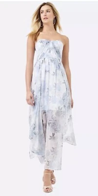 size 16 forever new Hazel Strapless Printed ladies dress (blue Floral Print )