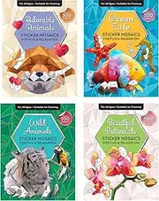 Sticker by Number Book Set for All Ages, Sticker Mosaics for Fun and Relaxation, Sticker Books for Adults with Tear-Out Pages Featuring Animals, Ocean Life, and Plants (Set of 4 Books)