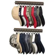 Hat Rack for Wall Wooden Baseball Caps Organizer with 20 Hooks Rustic Brown
