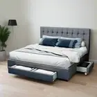 Portofino Supreme Drawer Storage Fabric Bed | Grey Multi Storage Tufted Uphol...