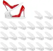 Homtone 20 pcs Shoe Slot, Adjustable 4-Level Height Shoe Stacker Holder Set, Non-Slip Space-Saving Shoe Slots Organizer for Closet Organization (White)