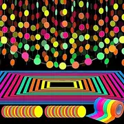 Neon Party Supplies Set, 6 Colours 30m UV Blacklight Reactive Tape, 8.8m Neon Paper Garlands Circle Dots Stars Hanging Decorations for Christmas Wedding Glow Party Christmas Tree Decorations