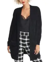 Rachel Roy Womens Amara Fuzzy Cardigan Sweater, Black, X-Large