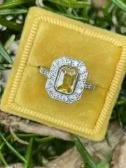 2.50Ct Emerald Yellow Sapphire Lab Created Engagement Ring 14k White Gold Plated