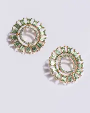 Green Open Round Crystal Detail Earrings