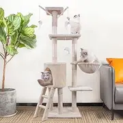 Advwin Cat Tree, Cat Scratch Posts 145cm Multi-Level Stable Climbing Tower Trees with Ladder, Indoor Pet Activity Furniture Play House for Kitty Kitten