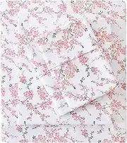 Mooreeke Cozy Vintage Microfiber Printed Queen Sheet Set - Soft Breathable Percale Cotton Floral Bed Sheets with Deep Pocket - Non-Slip Fitted Design - Orange Red Small Flowers Pattern