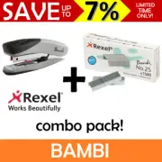 NEW Rexel BAMBI Mini Stapler + No 25 Staples Refills Cute Small Tiny Remover