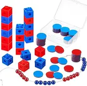 Geosar Mathematics Set Primary School Calculation Chain Red/Blue 20 Counting Chain with Two-Tone Balls 30 Counting Chips 20 Math Dice Primary School Students Rake Set 1st Class First Day of School