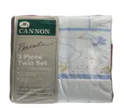 Cannon Monticello Percale Twin Sheet Set Farm Geese Blue Bow Ducks Blue New