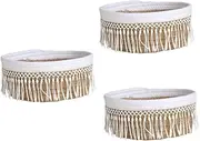 3 pcs Tassel Storage Box Woven Laundry Hamper Office Desk Decorations Woven Storage Basket Round Woven Basket Home Tassel Basket Simple Storage Basket Sundry Organizer Towel Box