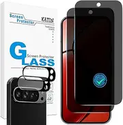 [KATIN] [2+2 Pack] Privacy Screen Protector for Google Pixel 9 Pro XL with Camera Lens Protector Anti-Spy Tempered Glass Film, Ultrasonic Fingerprint Compatible, Anti-Scratch, Case-Friendly