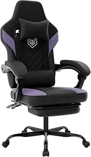 WOTSTA Gaming Chair Computer Chair with Footrest and Lumbar Support, Height Adjustable Gaming Chair with Swivel Seat and Headrest Comfy Big and Tall Ergonomic Computer Game Chair for OfficeBLACKPUPLE