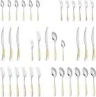 30-Piece Silverware Set, Luxury Gold Silverware Kitchen Flatware Sets Service