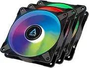 [ARCTIC] P12 PWM PST A-RGB (Pack of 3) - 120 mm PWM Case Fan Optimised for Static Pressure, Case Fan, Semi-Passive: 0-2000 RPM, 5V 3 Pin ARGB LED, Black