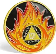 Flame Triangular 24 Year Sobriety Coin | Alcoholics Anonymous AA Coins Sobriety Gifts for Men & Women | Celebratory Unity Service AA Coin for Annual Sober Chip Anniversary | AA Chips and AA Medallions
