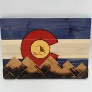 Ski Colorado Flag Wooden Wall Art 15"x10" 5280 Laser Etched Skier In Sun