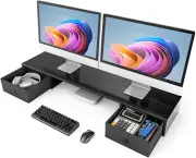 Dual Monitor Stand with Drawers, Monitor Riser for 2 Monitors, 43.7 Inch Large,