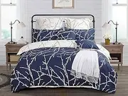 Tree Reversible Double/Queen/King/Super King Size Duvet/Doona/Quilt Cover Set (Queen, Blue&Beige)