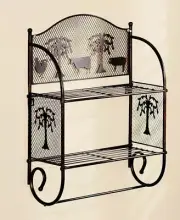 Farmhouse Cow Rooster Towel Rack 2 Wires Wall Shelf Primitive Willow Tree Shelf
