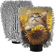 XYMZR Absorbent Microfiber Car Wash Mitt Scottish Fold Cat Blue, Funny Cute Anime Scratch Free for Cars Cleaning, Home Cleaning Mitts, 2 Pack, 10.24” L x 7.09” W