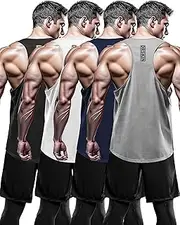 [DRSKIN] Men's 4 or 3 Pack Tank Tops Sleeveless Shirts Dry Fit Y-Back Muscle Mesh Gym Training Athletic Workout