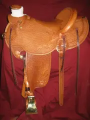 Western hot seat saddle 16" on eco leather buffalo chestnut drum dye finish