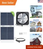 25W Solar Powered Attic Ventilator Gable Roof Vent Fan with 30W Foldable Pane...
