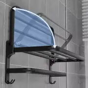 Towel Rack Folding Holder with Hook Bathroom Wall Mount Rail Shower Hanger Shelf