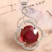 4.40ct Round Shape Natural Ruby & Diamond Pendant 18K White Gold Plated No Chain