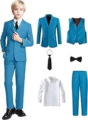[Yanlu] Boy's Tuxedos Toddler Formal Suits Set Kids Blue Black Slim Fit Suit for Weddings, Turquoise, 3 Years