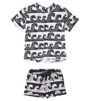 [Fabula] Fábula Printed cotton shirt and shorts set Y 10 white