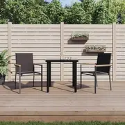 VRAXO 3 Piece Garden Dining Set Black Textilene and Steel -28.59KG,3187041