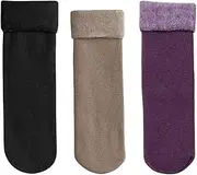 [CukYi] Thermal Socks 3Pairs Winter Fluffy Socks Fleece Lined Slipper Socks Ladies,Warm Solid Color Floor Socks Soft Fuzzy Home Sock Coral Fleece Lounge Bed Sock Sleeping Xmas Gift (Color : Black Coffee Purp