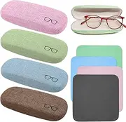 [MingZhuInC] Glasses Case, 4 Pieces Portable Hard Eyeglass Case with 4 Glasses Cleaning Cloth, Glasses Case Hard Shell for Glasses and Sunglasses (4 Colours)