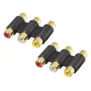 Gold Plated 3-RCA Female to Female Jack Coupler Adapter White Red Yellow 2Pcs