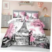 Eiffel Tower Comforter Set Size Paris Bedding - Romantic Lovers Queen Couple