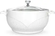 BAKOUSTAR Ceramic Soup Tureen with Glass Lid Porcelain Serving Tureen Soup for Home Kitchen Countertop Decoration, Microwave and Dishwasher Safe (1.3L)