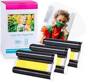 Label KINGDOM Compatible Canon Selphy CP1300 CP1500 Ink and Paper KP-108IN 3 Color Ink Cartridges and 108 Sheets 4x6 Photo Paper Glossy for Canon Selphy CP1200, CP1000, CP900 Compact Photo Printers