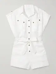 [Zimmermann] Zimmermann - Rhiannon Belted Linen Playsuit - White - 0 0 White