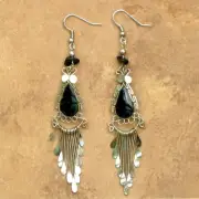 Semi-Precious Natural Stone Black Obsidian Dangle Earrings - Peruvian Jewelry