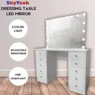 WHITE MAKE-UP DRESSER TABLE WITH LED MIRROR WITH 10 DRAWERS KL-DS07-J