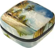 Period Bag,Sanitary Napkin Storage Bag,Beach Sea View Sky Tropical,Tampon Holder for Purse