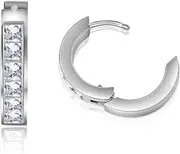 [TGNEL] Cubic Zirconia Small Titanium Men Hoop Earrings, Lightweight Titanium Hoop Earrings for Sensitive Ears, Titanium, No Gemstone