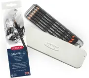 Graphic Graphite Drawing Pencils, Set of 6 with Sharpener, Professional Quality,