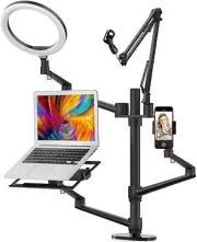 Selfie Desktop Live Stand 10" LED Ring Light Microphone Mount W/ 12-17" laptop