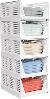 [caktraie] 5 Pack Folding Closet Organizers Storage Box, Stackable Plastic Storage Basket, Closet Organizers and Storage Drawer Shelf Storage, Storage Container for Cupboard Kitchen Bathroom, White