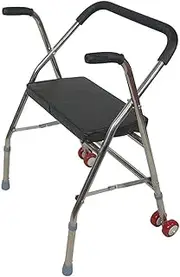 Walking Frame Elderly Walker Folding Walker with Seat Pulley Vintage Four-Legged Cane Stool Walker Non-Slip Walking Stick with Hospital Aids Lightweight Interesting
