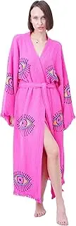 [Bodho] Handmade Evil Eye Boho Festival Kimono Boho Beachwear Beachwear Cover Up Ethnic Kimono Cardigan Bathrobe Morning Robe